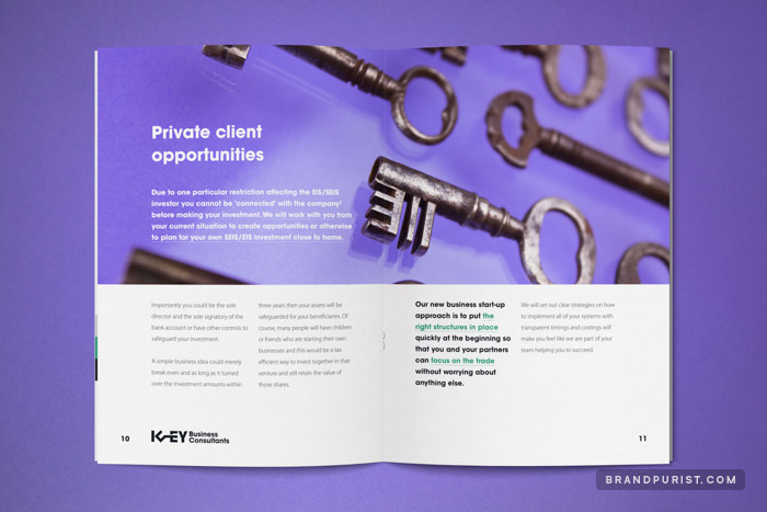 Private Client Opportunities section in the booklet with bold photography of antique keys.