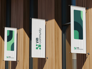 ViB Community banners hanging on a building