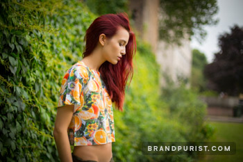 Vibrant image of YR Store’s womens crop top featuring a tropical print from the lookbook.