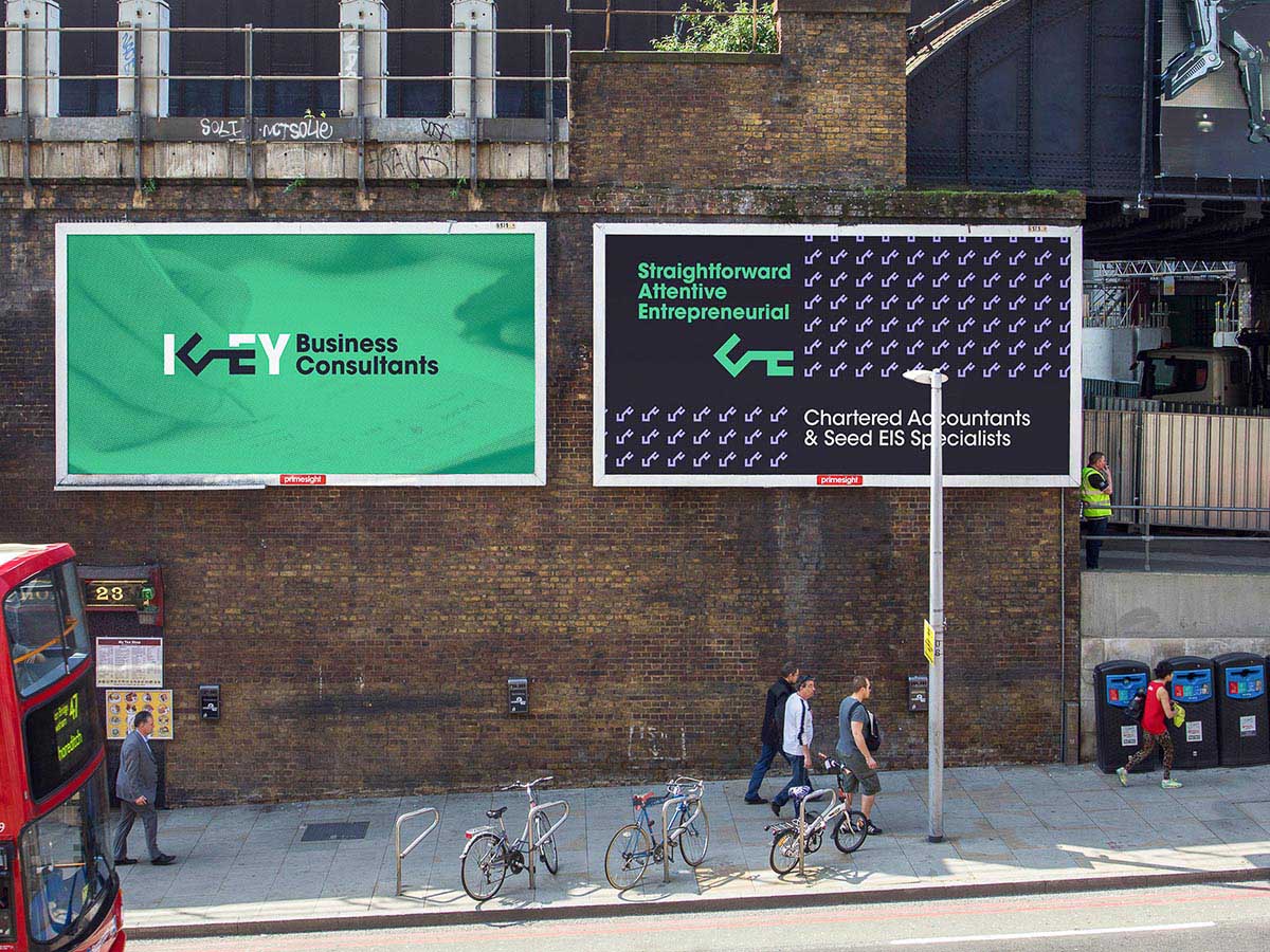 Large outdoor billboard advertising designed for Key Business Consultants and focused on their brand values.