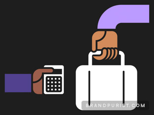 Illustration depicting stylised hands holding a briefcase and calculator.