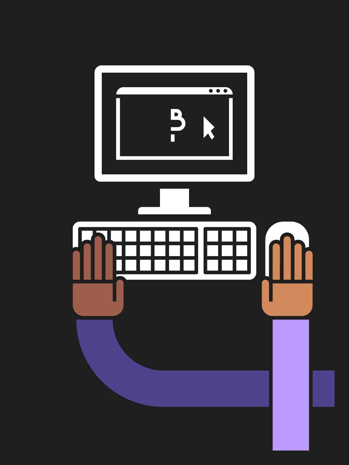 Illustration depicting stylised hands as they use a computer.