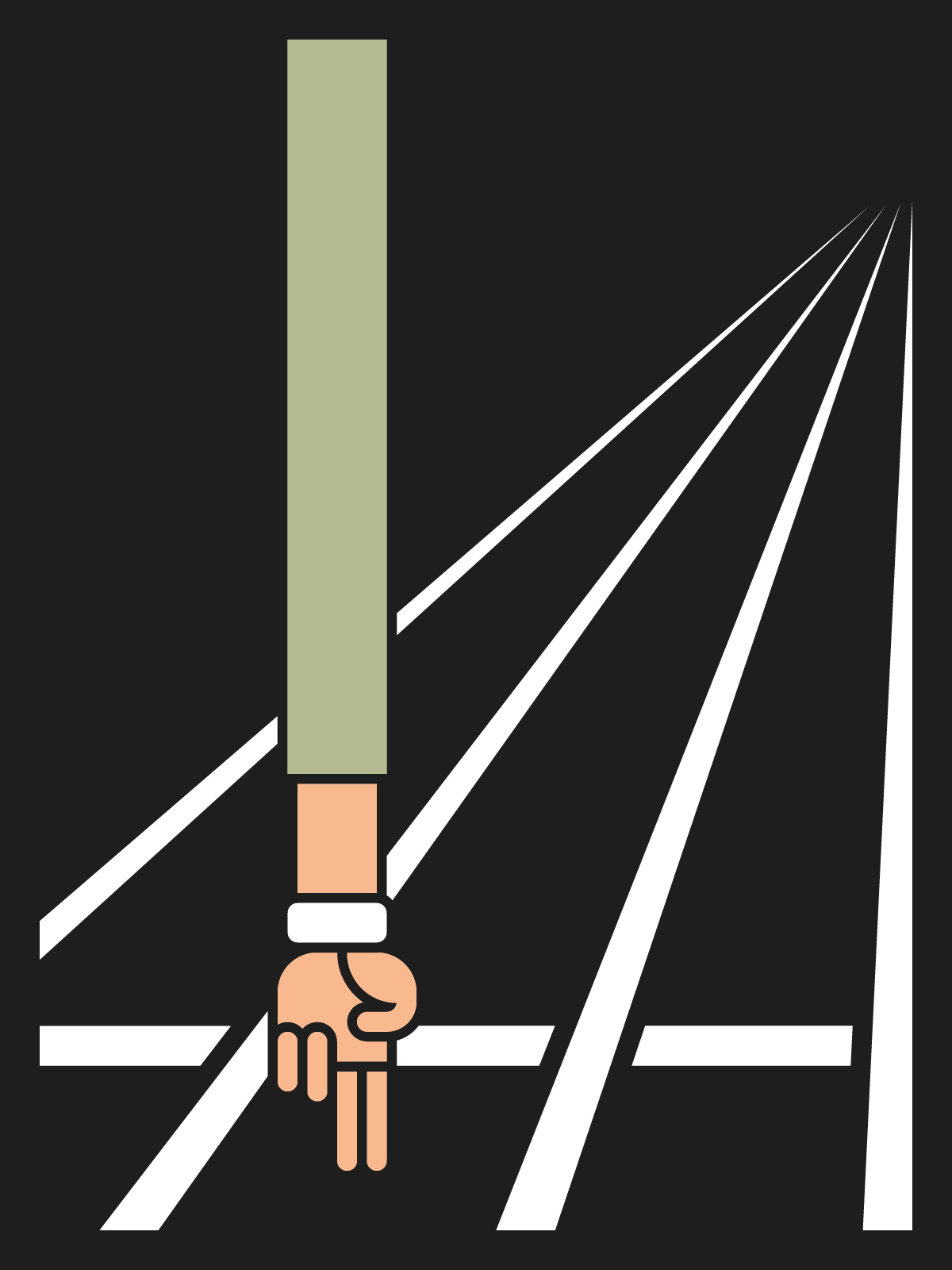 Stylised illustration of a hand in front a running track.