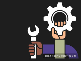 Illustration depicting a stylised hands holding a wrench and a cogwheel.