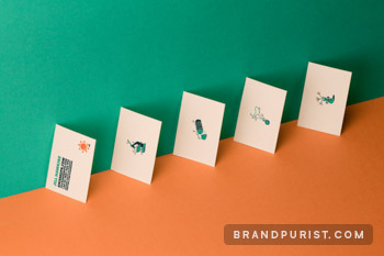 Printed Aniseed PR business cards with unique illustrations of objects related to communications and the aniseed plant.