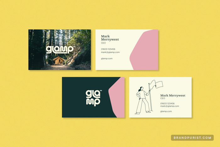 Business card designs tailored to the glampsite owner audience.
