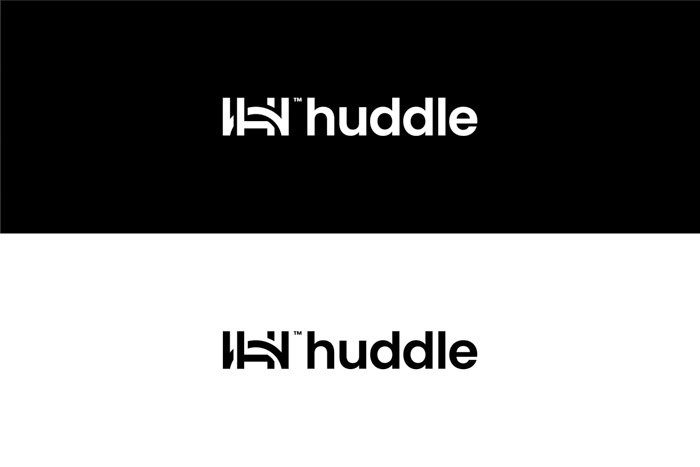 Huddle’s logo on plain black and white backgrounds.