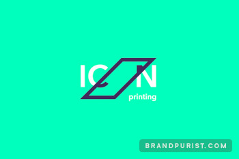 The diagonal rectangle of the ICON Printing logo acts as a frame and a blank canvas.