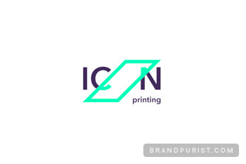  ICON Printing typemark features a diagonal rectangle replacing the letter ‘O’ in the name.