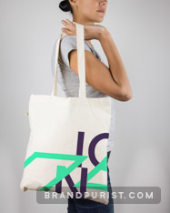 Canvas tote bag with bold, graphic artwork based on the ICON Printing logomark.