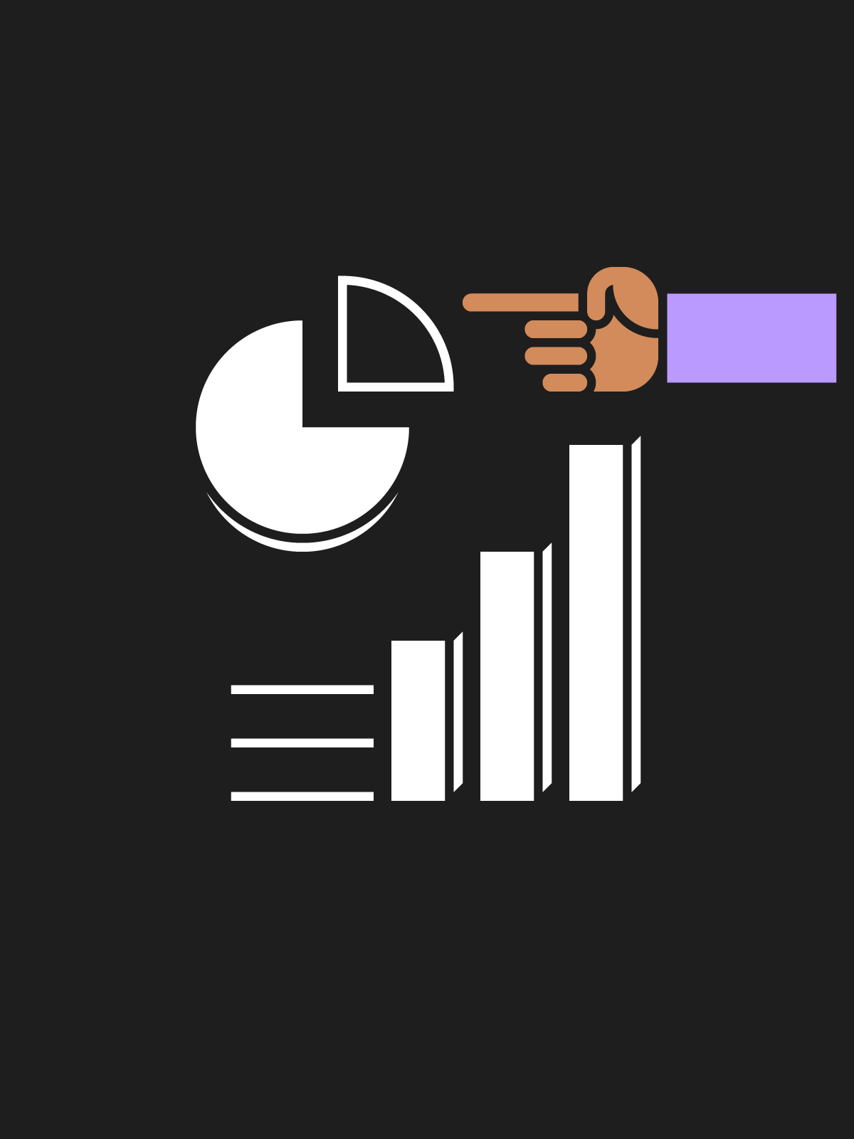 Illustration depicting a stylised hand pointing at a pie bar chart.