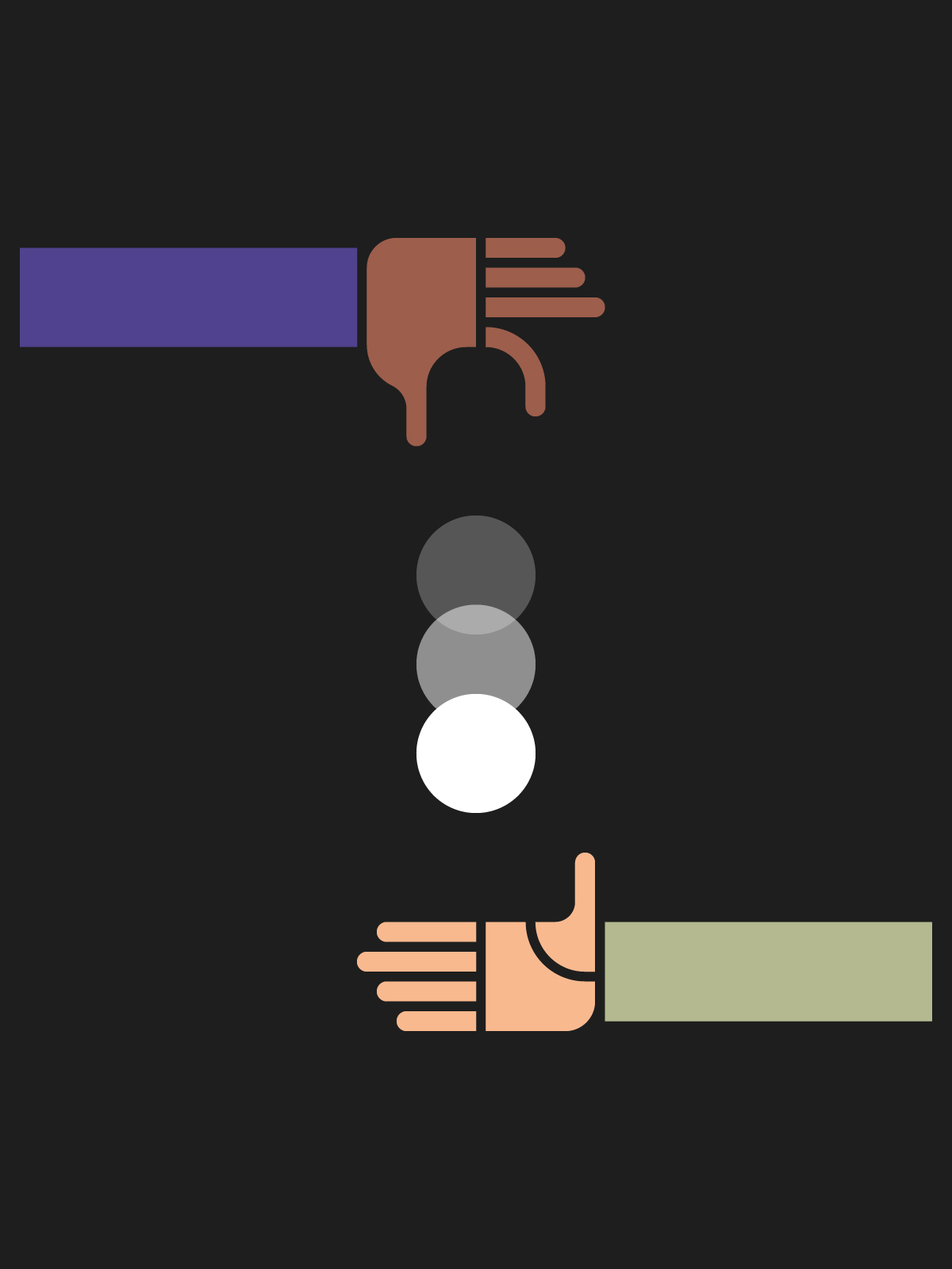 Illustration depicting two stylised hands passing a ball between each other.