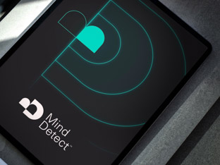 Mind Detect brand artwork presented on a tablet.