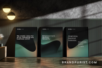 Posters featuring Shape Beyond’s brand purpose and core values.
