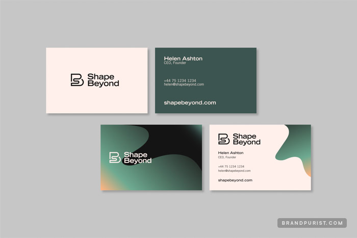 Business card designs featuring the Shape Beyond branding.