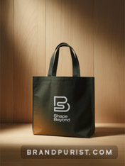 Photo of a tote bag with the Shape Beyond logo printed on it.