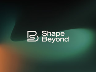 Shape Beyond logo featuring a stylish type and a mark made up of a single continuous line depicting the letter ‘S’ inside of a ‘B’.