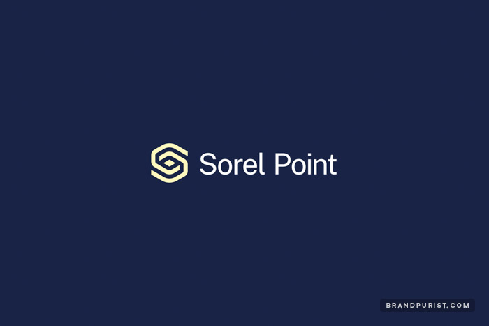 Sorel Point logo consisting of a yellow mark and white text on navy background.