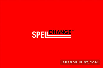 The Spell Change wordmark is displayed on a vibrant red background. 