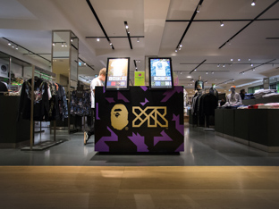 Front view of the BAPE and YR Store installation at Selfridges in London.