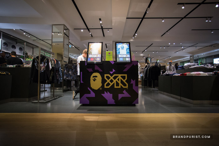 Front view of the BAPE and YR Store installation at Selfridges in London.