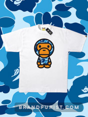 Baby Milo artwork with blue camo pattern on a children’s t-shirt.