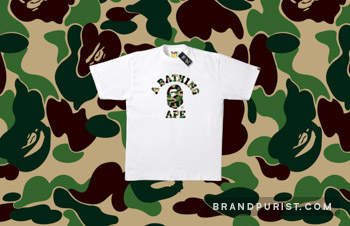 T-shirt featuring BAPE logo with signature camouflage pattern.