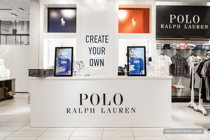 Interior of Ralph Lauren shop offering polo shirt personalisation using YR’s tech.