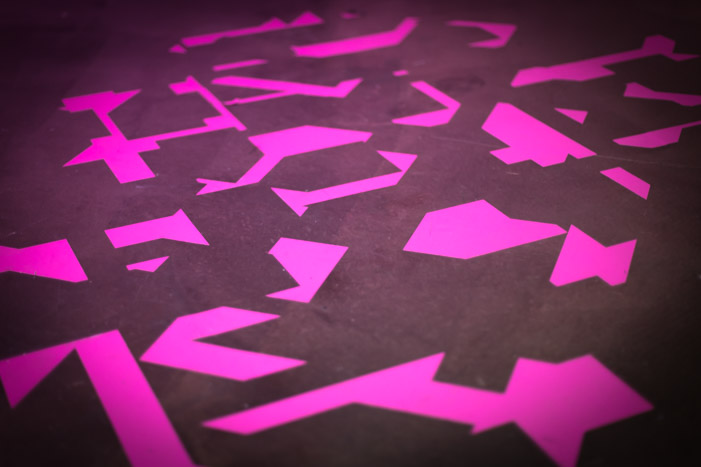 Neon pink shards as floor decoration at the YR Live launch event.