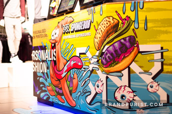 Close-up photo of counter vinyls emphasising the integration of previous YR Store design combined with new SpongeBob themed art.