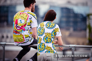 YR Store x SpongeBob t-shirts featured in Shoreditch rooftop fashion lookbook.
