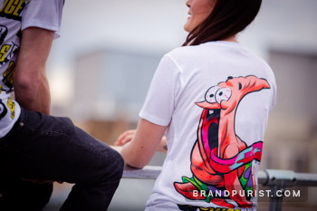 Lifestyle shot of YR Store t-shirt with Patrick Star artwork.