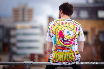 Back view of 'Yellow is the color of happiness' t-shirt in YR Store x SpongeBob lookbook.