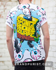 Back view of t-shirt with skateboard style SpongeBob SquarePants character art.