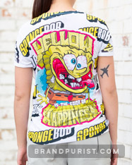 Back view of YR Store SpongeBob t-shirt with 'Yellow is the color of happiness' design.