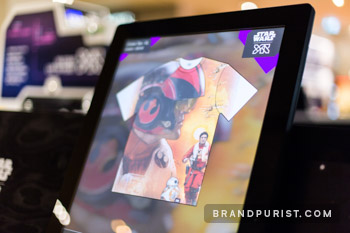 Poe Dameron artwork personalised on a t-shirt template on the YR Designer touch screen.