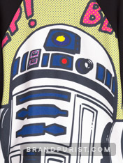Close-up of R2-D2 comic book art on a YR x Star Wars sweatshirt.
