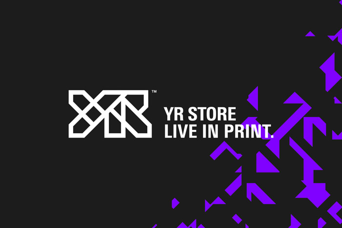 YR Store logo lockup with 'Live in Print' tagline on black background.